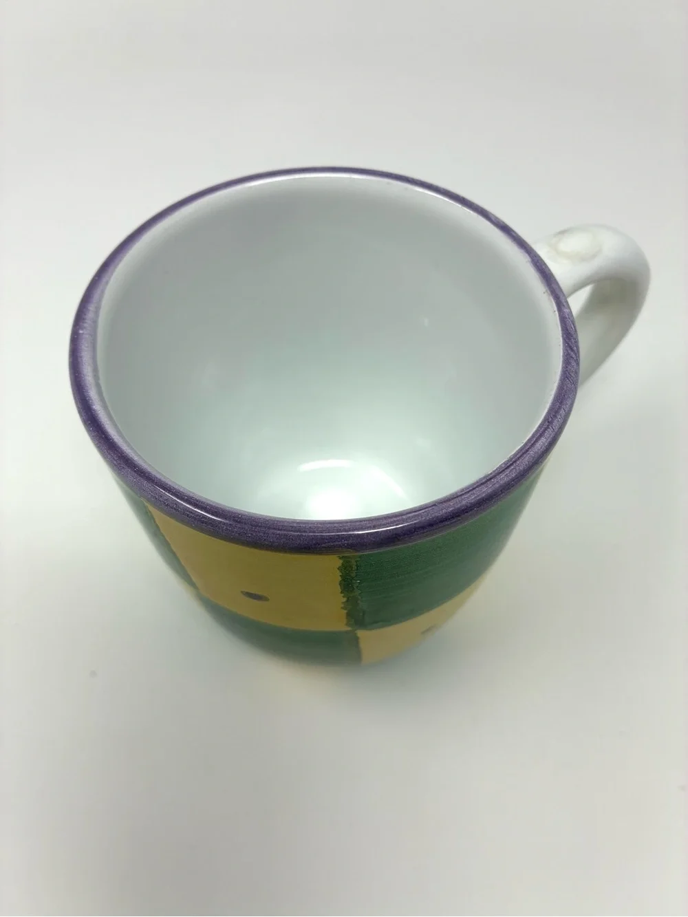 Pottery Barn China “Sunnyside” Mug 4 1/8 Green-Yellow Checker Italy Earthenware